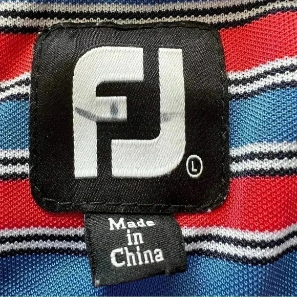 FootJoy FJ Mens Golf Polo Shirt Large Red Blue Striped Stretch Polyester… - Picture 2 of 9